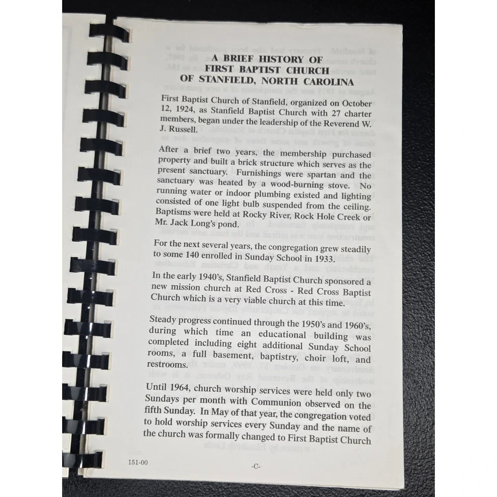 First Baptist Church Of Stanfield Cookbook Stanfield, North Carolina 2000 Spiral